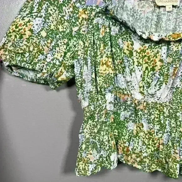 CYNTHIA ROWLEY Ruffle Floral Top Crop Cottagecore Off Shoulder Women Med - Picture 2 of 9